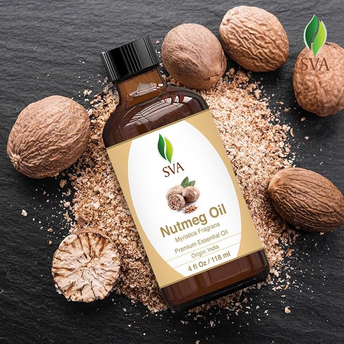 SVA Nutmeg Essential Oil – 4 Fl Oz – 100% Natural Nutmeg Oil - for Diffuser, Hair Care, Face, Skin Care, Aromatherapy, Scalp and Body Massage, Soap and Candle Making – with Dropper-VivaGrace Women