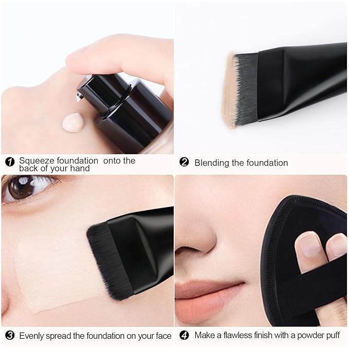 Flat Foundation Brush,Korean Makeup Brush Spatula Facial Brush for Liquid Foundation,Premium Face Makeup Brush for Blending Cream (Black)-VivaGrace Women