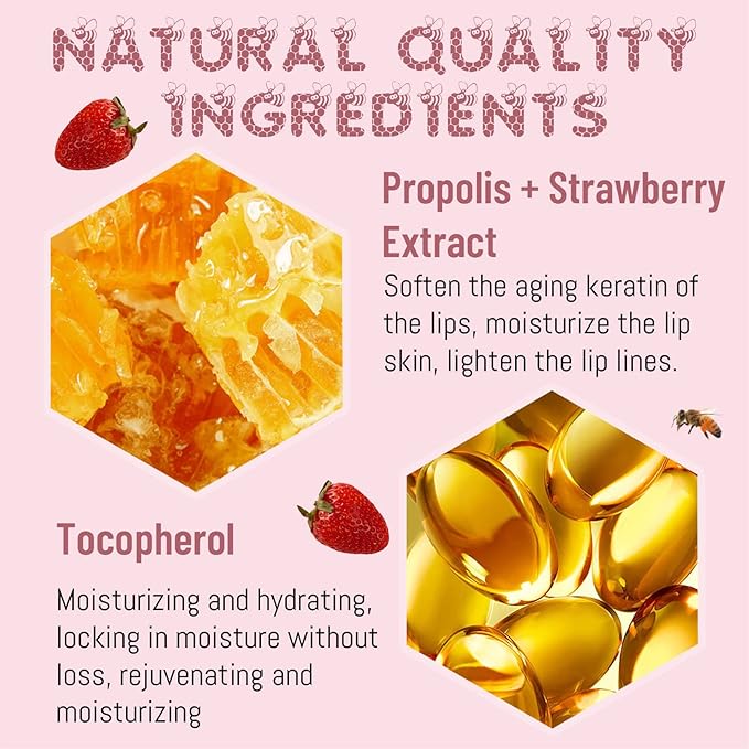 2PCS Lip Balm Honey Pot, Honey Pot Lip Balm for Dry Cracked Lips, Strawberry Lip Balm Scrubs Exfoliator & Moisturizer, Hydrating Lip Balm Honey Pot with Wand, Lip Sleeping Mask (C)-VivaGrace Women