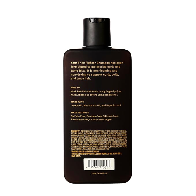 Hawthorne Frizz Fighter Shampoo for Curly Hair with Shea Butter, Macadamia, and Coconut Oil. Hydrate Hair and Tame Frizz. Sulfate Free, Paraben Free. 8 Fl. Oz. 2-Pack.-VivaGrace Women