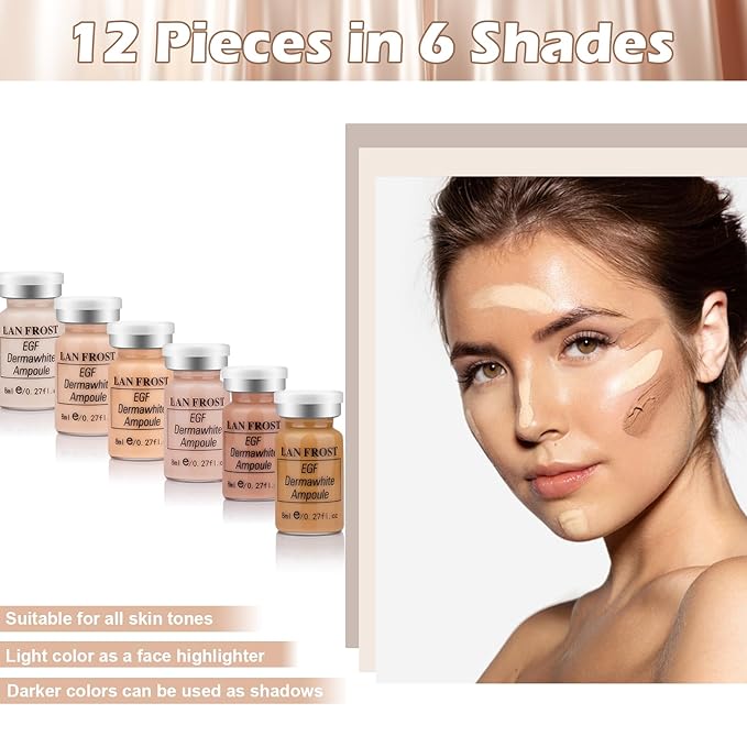 BB Facial Glow Serum Starter Kit Hyaluronic Acid Essence Foundation Skin Care Kit 0.27oz 6 Vials, Combined With Niacinamide and Peptides To Brighten Skin Tone Anti-Aging Foundation 6-Color(Multicolo)-VivaGrace Women