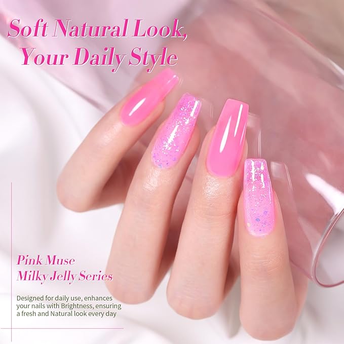 Born Pretty Jelly Gel Nail Polish Set - Milky Jelly Hot Pink Translucent Gel Polish - Spring Summer Neon Pink Valentine's Day Gift 6PCS-VivaGrace Women