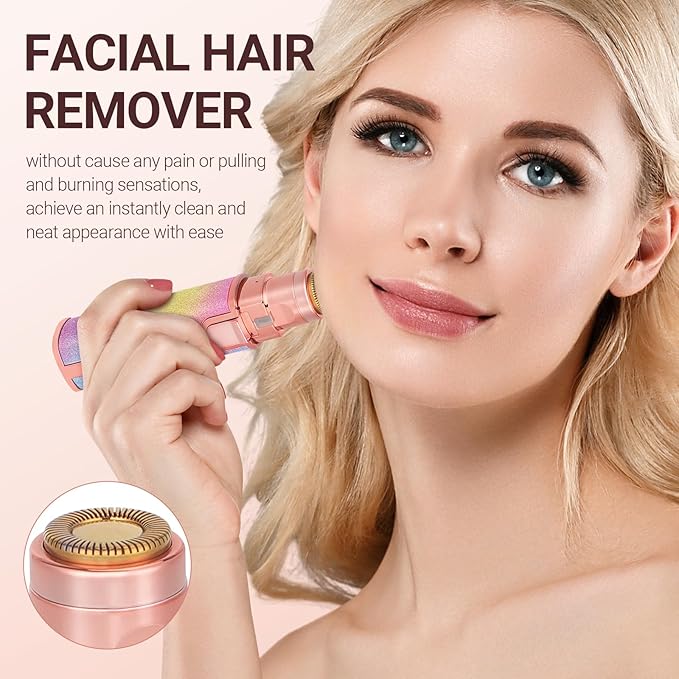 Facial Hair Removal for Women, Electric 2 in 1 Face Shaver and Eyebrow Trimmer, Rechargeable Nose Hair Trimmer for Women, Face Razor with Built-in LED Light-VivaGrace Women