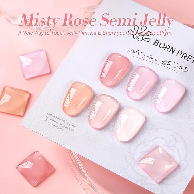 Born Pretty Jelly Pink Gel Nail Polish Nude Pink Sheer Translucent Gel Polish Milky Natural Gel Polish Set Nail Art Manicure DIY Kit Home Salon 6PCS-VivaGrace Women