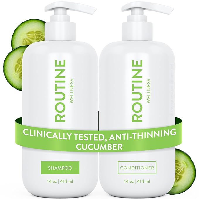 Routine Wellness Anti-Thinning Shampoo and Conditioner Set for Thinning Hair - Biotin DHT Blocker Women & Men - Color Safe Shampoo for Hair Loss & Healthier Hair - Cucumber (Pack of 2)-VivaGrace Women