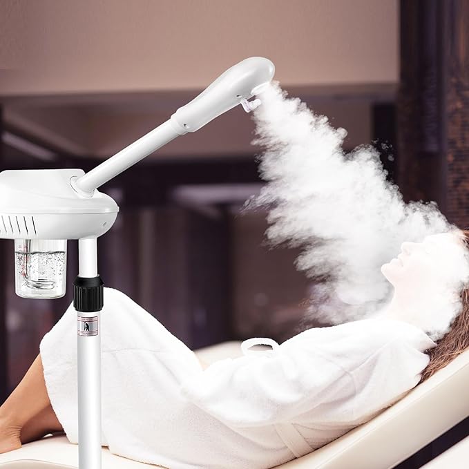 Professional Facial Steamer on Wheels, Esthetician Steamer with Hot Ozone Mist, Stand Face Steamer for Facial Deep Cleaning, Steamer for Facial for Personal Care or Spa, White-VivaGrace Women