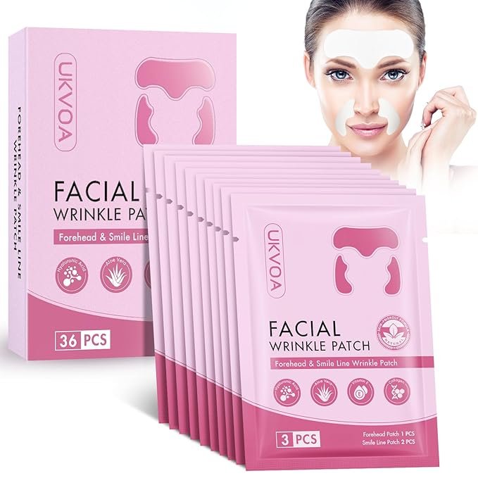 Forehead Wrinkle Patches & Smile Line Patches, Overnight Facial Wrinkle Treatment with Hyaluronic Acid, Aloe, Collagen & Vitamin E to Lift Smile Lines for Women 36pcs-VivaGrace Women
