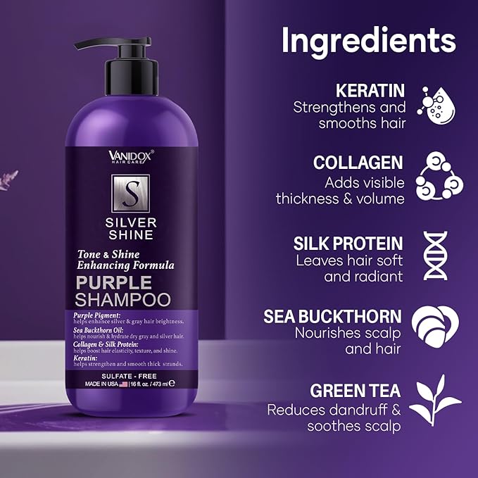 Brass Toning Purple Shampoo for Grey and Silver Hair, Infused with Purple Pigment, Sulfate Free Shampoo for Gray and Silver Hair (16 fl oz)-VivaGrace Women