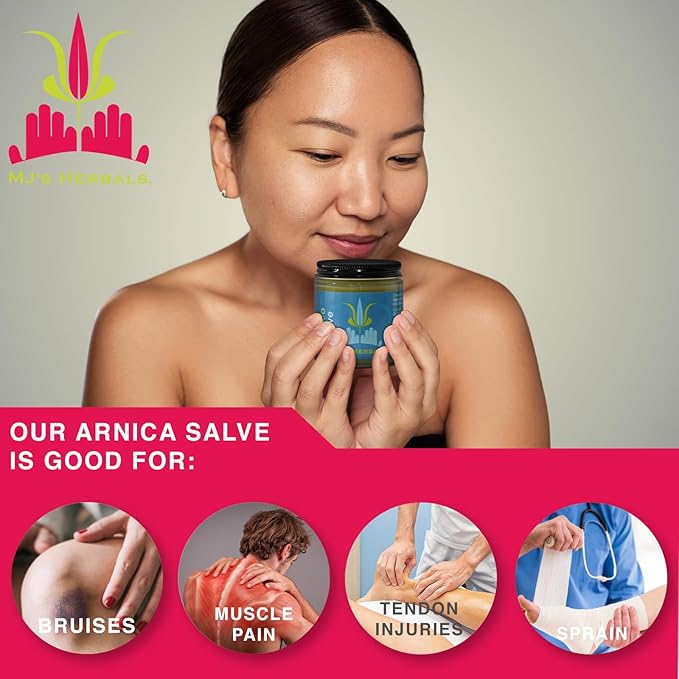 MJ’s Herbals Arnica Salve | Organic, Maximum Strength, Immediate Relief for Sore Muscles & Feet | Bruise Recovery, Fantastic Massage & After Yoga Balm | No Parabens, No Synthetics (1 oz)-VivaGrace Women