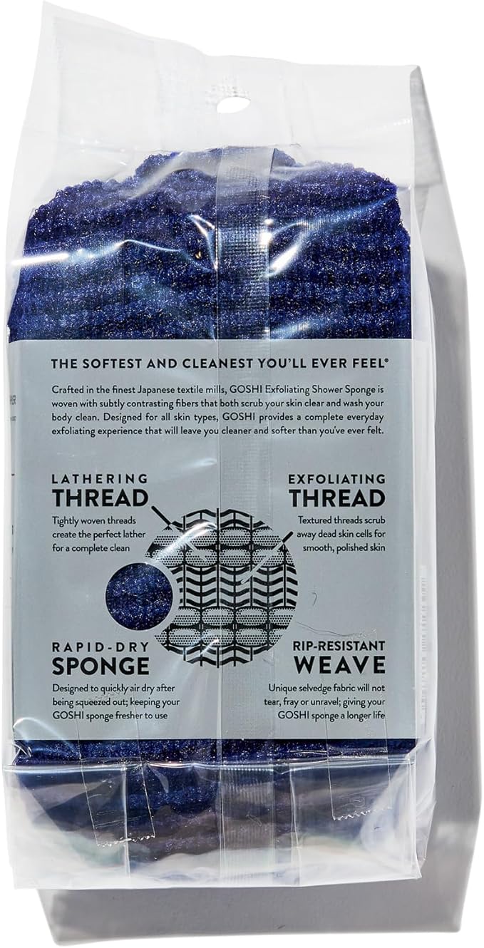 GOSHI Exfoliating Shower Sponge - Rip-Resistant, Rapid-Drying Exfoliating Bath Sponge for All Skin Types - Indigo Blue - Made in Japan-VivaGrace Women