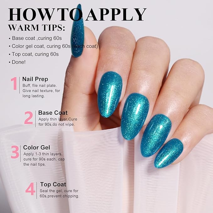Imtiti Glitter Blue Gel Nail Polish, 0.5 fl oz Shimmer Blue Gel Polish UV/LED Soak Off Nail Design for Spring and Summer