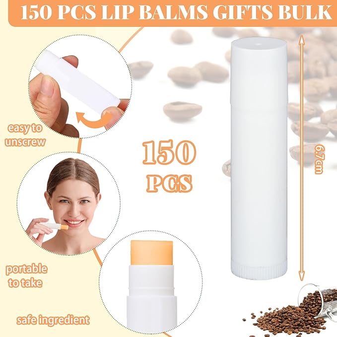 Demissle 150 Pcs Unlabeled Lip Balm Bulk Chapped Stick Blank Mini Lip Balm Gifts Moisturizing Lip Balms Favors for Women Homeless Wedding Bridal Shower Favors Baby Shower Guests Favors(Cocoa Butter)-VivaGrace Women