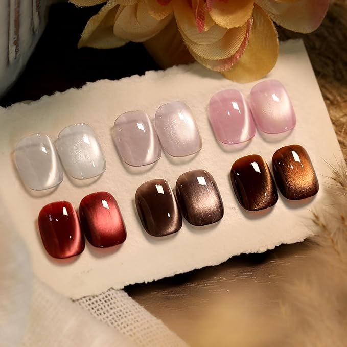 Born Pretty Cat Magnetic Eye Gel Nail Polish, 6 Colors Retro Magnetic Glitter Gel Polish Set Silver Pink Red Nail Polish Kit Soak Off LED Nail Art DIY Salon Gift-VivaGrace Women