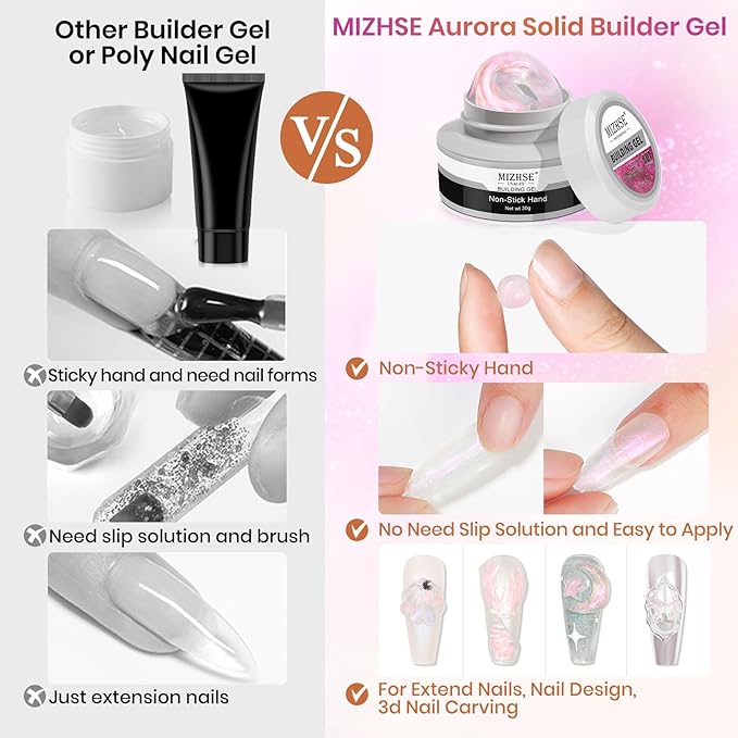 MIZHSE Solid Builder Gel for Nails, Mermaid Pearl 1oz Hard Gel Builder Non Sticky Nail Extension Gels Long Lasting Modeling Sculpture Nail Salon Art Home Use-VivaGrace Women