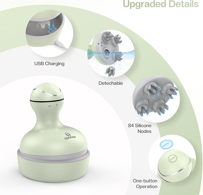 COMFIER Scalp Massager, Electric Head Scratcher, Portable Head Massager for Hair Growth with 84 Silicone Massage Nodes, Dog&Cat Massager, Rechargeable, Waterproof, Gifts for Mom,Dad,Women,Men (Green)-VivaGrace Women