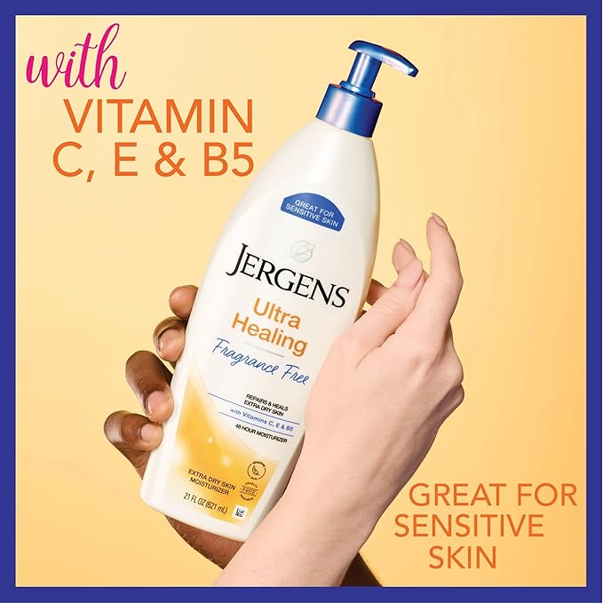 Jergens Ultra Healing Dry Skin Lotion, Hand and Body Moisturizer for Quick Absorption into Extra Dry Skin with Hydralucence Blend, Vitamins C, E and B5, White, 21 oz-VivaGrace Women