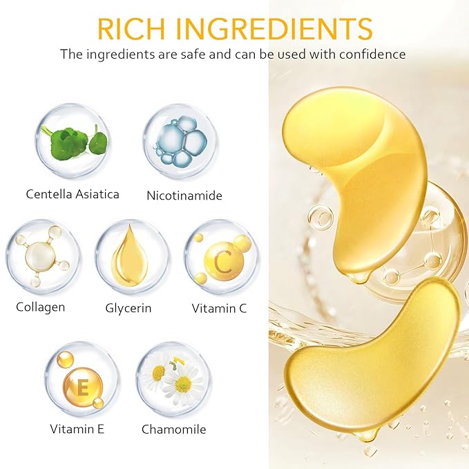Under Eye Patches, Gold Eye Patches for Puffy Eyes and Dark Circles 24k Gold Under Eye Mask for Wrinkles Eye Bags for Women and Men Collagen Skincare Treatment (20pcs)-VivaGrace Women