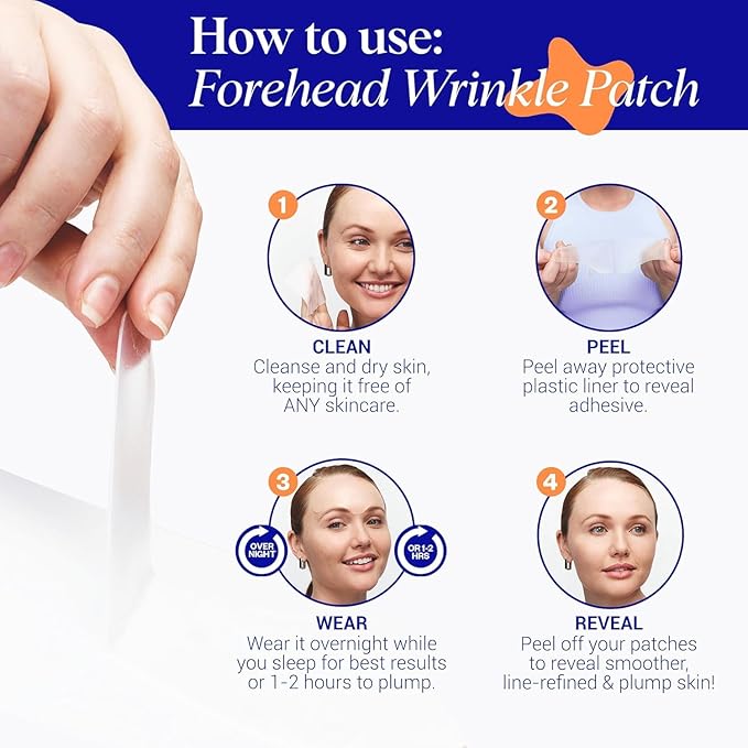 Wrinkles Schminkles Forehead Wrinkle Patches, 4-Pack, Reusable Hypoallergenic Silicone Smoothing Pads for Reducing Frown Lines & Face Lift Overnight-VivaGrace Women