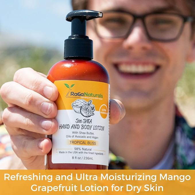RaGaNaturals Natural Mango Shea Butter Lotion - Tropical Lotion with Vitamin E, B5, Argan & Avocado Oil - Refreshing, Hydrating & Nourishing Moisturizer - Vegan, Cruelty-Free & Paraben Free - 8 Oz-VivaGrace Women