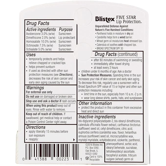 Blistex Five Star Lip Protection SPF 30 0.15 oz Pack of 5-VivaGrace Women