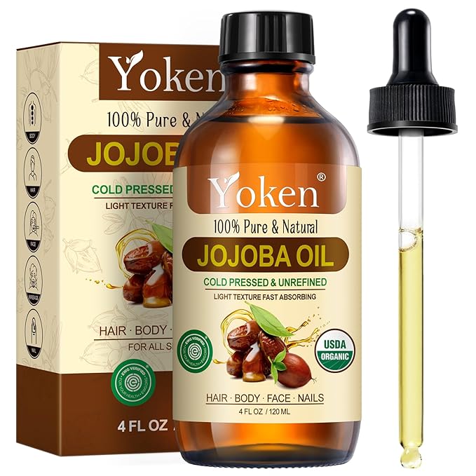 Yoken Jojoba Oil 4 fl oz EWG Verified 100% Pure Jojoba Oil Cold Pressed for Skin, Hair, Nails, Cuticles - Unrefined & Hexane Free, Natural Moisturizer Carrier oils Facial Serum for Gua Sha-VivaGrace Women