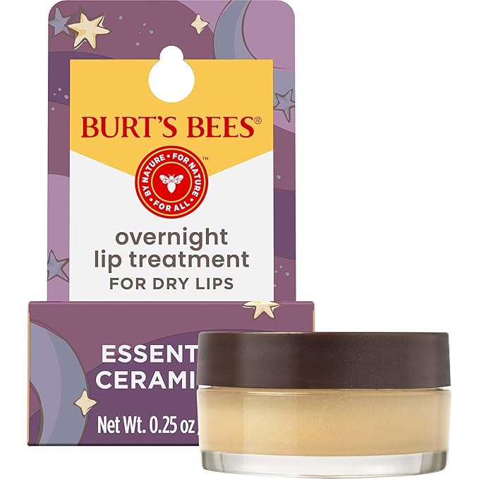 Burt's Bees Overnight Intensive Lip Treatment, 0.25 oz - Moisturizing, Restorative, Reduces Fine Lines, Vitamin E, Ceramides Oils, Leaping Bunny Certified, Compact Jar-VivaGrace Women