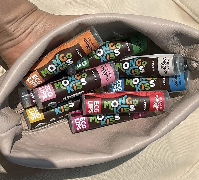 Eco Lips Mongo Kiss Organic Lip Balm 7 Pack - Blood Orange, Black Cherry, Pomegranate, Vanilla Honey, Peppermint, Strawberry Lavender, Yumberry | Mongongo Oil to Soothe & Moisturize Dry, Cracked Lips-VivaGrace Women