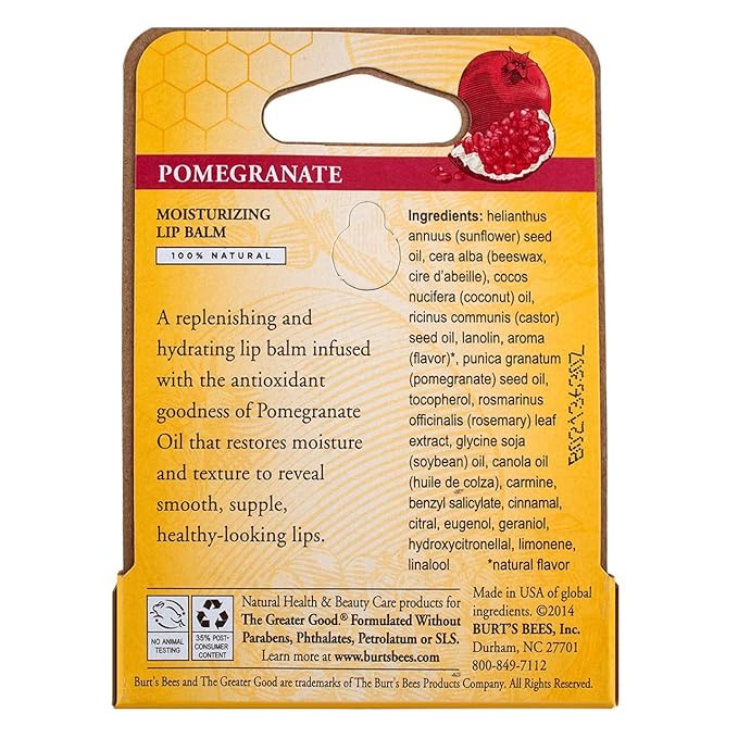 Burt's Bees Lip Balm, Pomegranate Oil, 0.15 Ounce (Pack of 12)-VivaGrace Women
