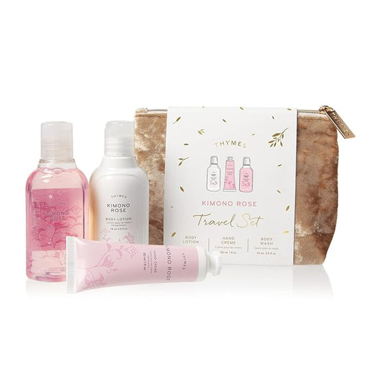Thymes Travel Set and Beauty Bag - Contains Body Wash, Body Lotion & Hand Cream - Kimono Rose-VivaGrace Women