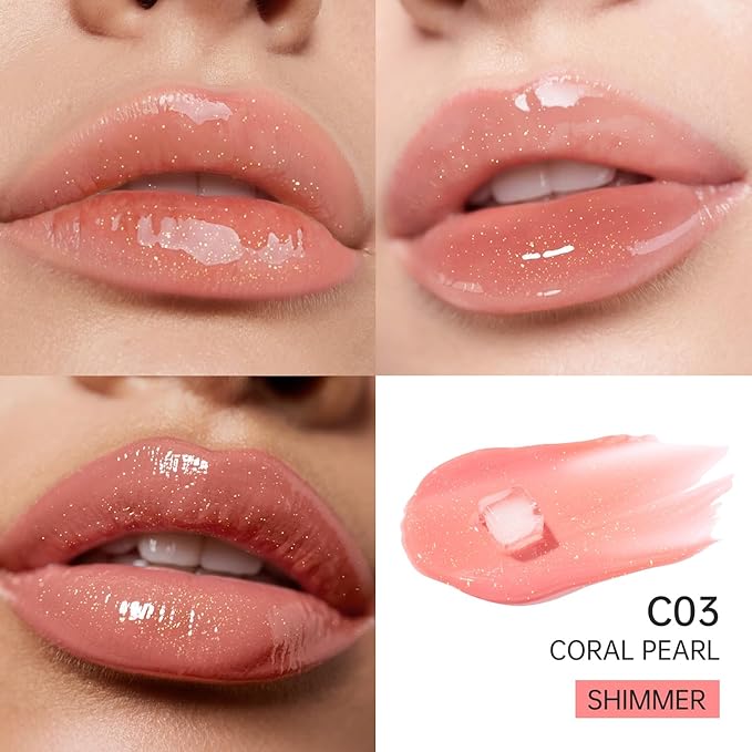 Catkin Lip Plumper Gloss, Tinted Lip Serum with Hyaluronic Acid & Jojoba Oil, Non-sticky Volumizing Hydrating Formula for a High Shine Maximum 3D Look, Plump & Soft Lips 0.12 Fl Oz - C03 Coral Pearl-VivaGrace Women