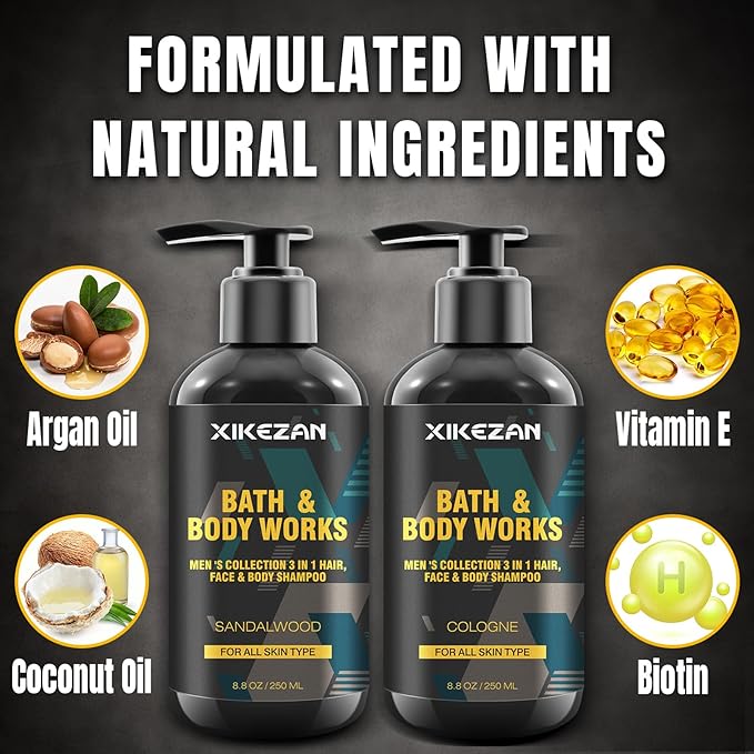 Gifts for Men,Mens Body Wash Gift Set Cleansing & Hydrating Skin w/Face Wash,Deodorant,Sandalwood & Cologne 3 in 1 Hair,Face & Body Wash,Mens Stocking Stuffers Christmas Gifts for Men Him Dad Husband-VivaGrace Women