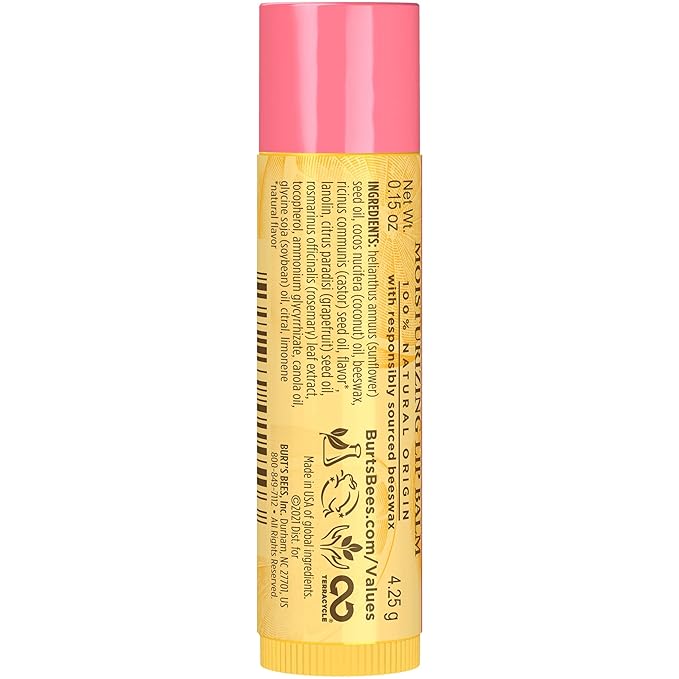 Burt's Bees 100% Natural Moisturizing Lip Balm, Pink Grapefruit with Beeswax & Fruit Extracts, 1 Tube-VivaGrace Women