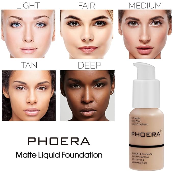 PHOERA Foundation,6 Pcs Matte Liquid Lipstick Makeup Set, Matte liquid Long-Lasting Wear,PHOERA Makeup Foundation Full Coverage(104- Buff Beige)-VivaGrace Women