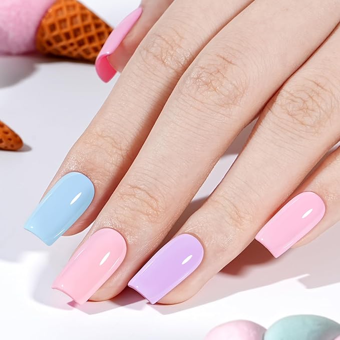 AILLSA Pastel Pink Nail Polish Set Macaron Light Purple Orange Polish with Base and Top Coat,Long Lasting Summer Spring Color Soak Off U V L ED Manicure Art Salon DIY at Home 7Pcs 8ML