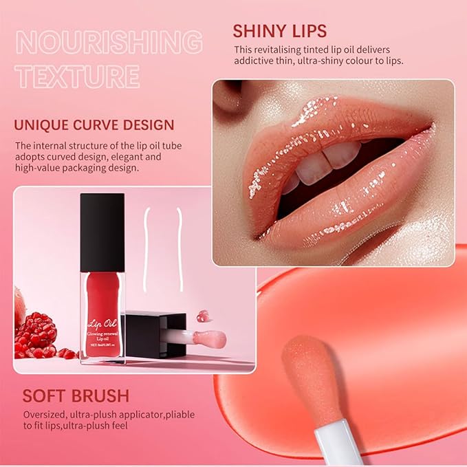 MAEPEOR Glowing Lip Oil 7 Colors Hydrating Lip Balm Nourishing Lip Care Lip Treatment Glossy Finish Non-sticky Moisturizing Lip Balm (01 Coral)-VivaGrace Women