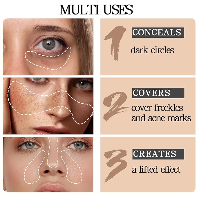 6 Colors Concealer Palette with Brush,Full Coverage,Cream Contouring Makeup Kit,Corrects Dark Circles Red Marks Scars-VivaGrace Women