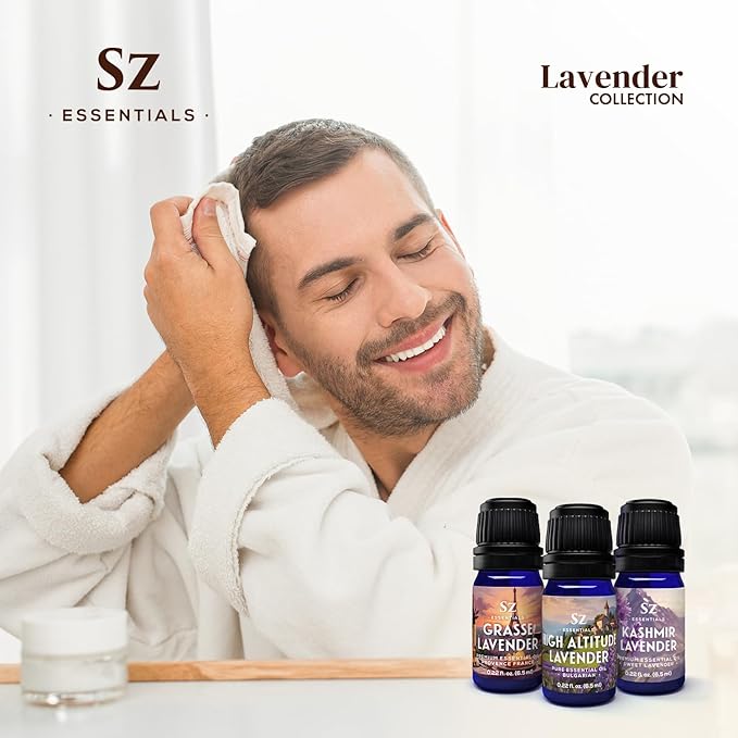 Lavender Essential Oils Collection - Grasse Lavender + High Altitude + Kashmir - Set of 3 Bottles (0.22 Fl Oz - 6.5ml Each)- 100% Pure, Natural & Undiluted - Therapeutic Grade & Vegan-VivaGrace Women