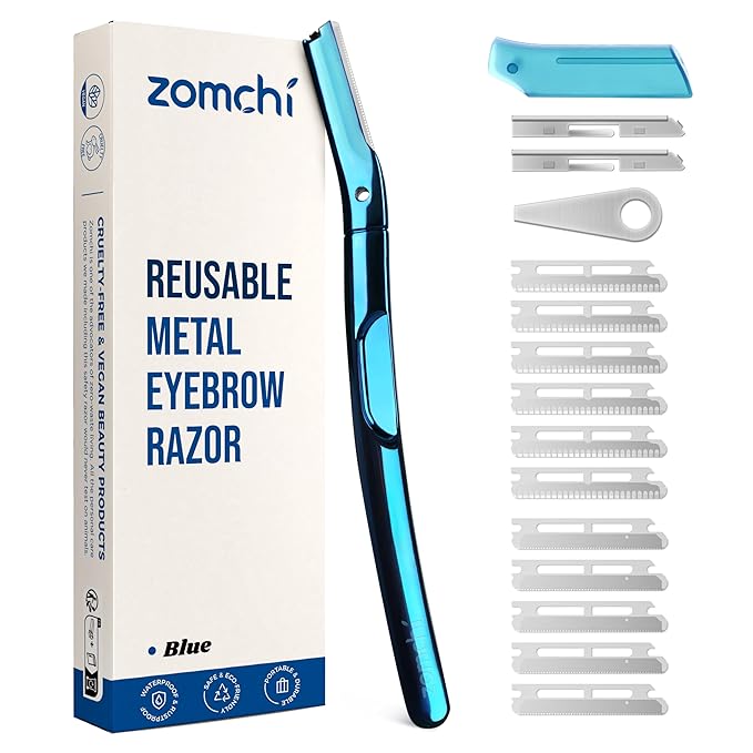 ZOMCHI Eyebrow Razor, Face Razors for Women&Men, Eyebrow Trimmer with Protective Silicone Cap, Dermaplane Razor-Easy&Safe Hair Removal(Blue,11 Blades)-VivaGrace Women