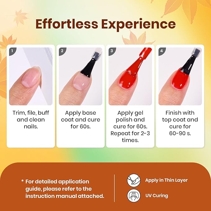 Beetles Fall Gel Nail Polish Set, 6Pcs Yellow Orange Burgundy Red Green Gel Polish Golden Glitter Nails Kit Autumn Realm Collection DIY Nail Art Gifts for Women-VivaGrace Women