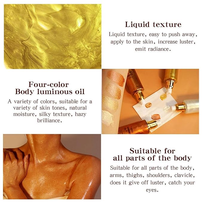 Shimmer Body Oil, Highlighter Makeup Smooth Glitter Glow Liquid Foundation for Face & Body,Liquid Illuminator Body Shimmer Lotion for Women (2# Rose Gold)-VivaGrace Women