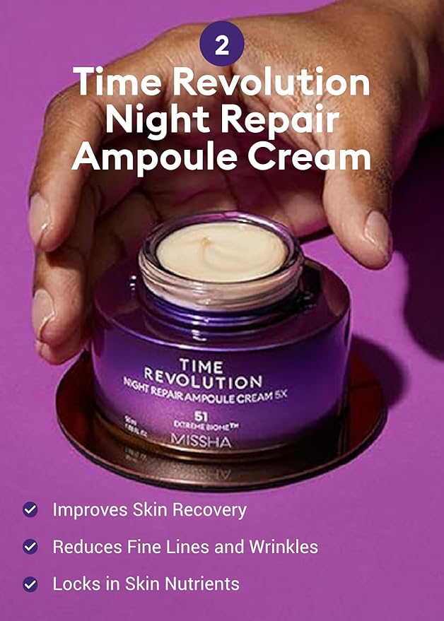 MISSHA Time Revolution Night Repair 5X Gift Set Night Repair Ampoule and Cream 5X, The First Essence 5X for Youthful, Glowing Skin-VivaGrace Women