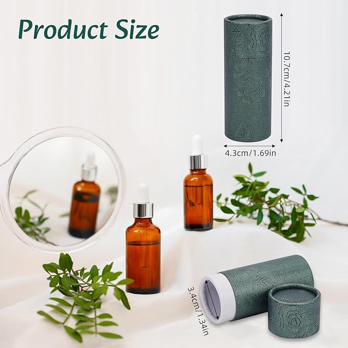 NICENEEDED 10 Pcs Empty Kraft Paper Jar, 30ml Cardboard Boxes, Essential Oil Bottle Packaging Box Round Paper Cardboard Case Gift Tube Container for Pencils Tea Caddy Coffee Cosmetic Crafts-VivaGrace Women
