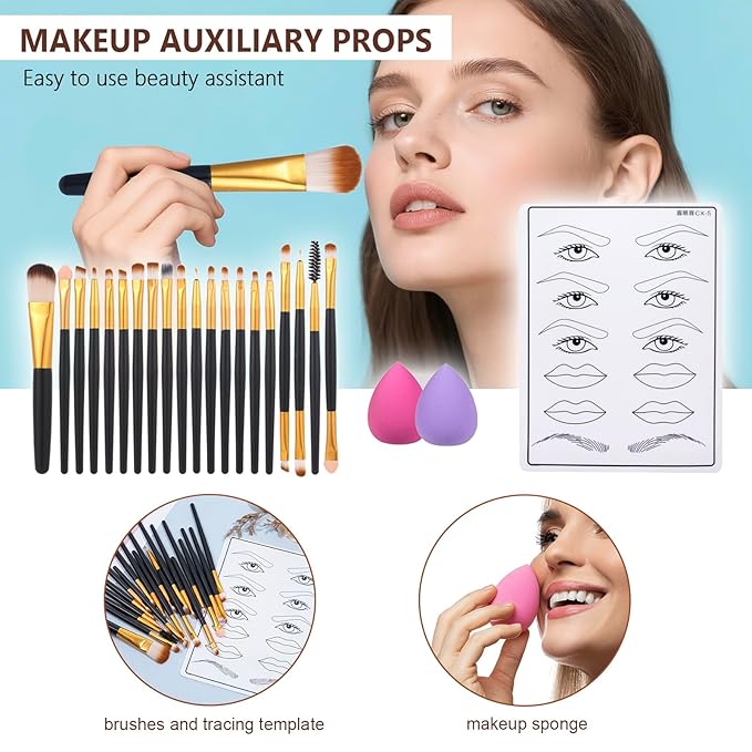 All in One Makeup Kit Makeup Kit for Women Full Kit Multipurpose Makeup ，eyeshadow、 liquid foundation,Loose powder,Eyebrow pencil,4-color lip gloss set-VivaGrace Women