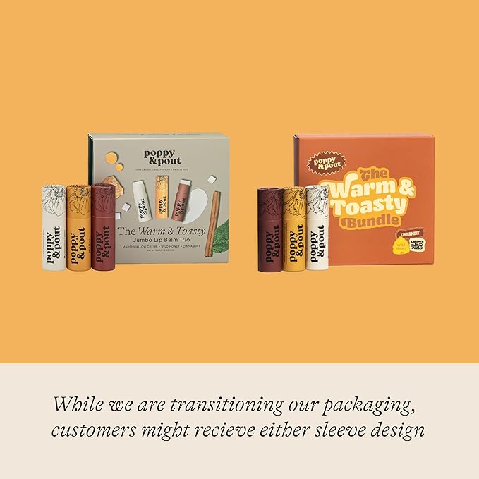 Jumbo Lip Balm Gift Set (3-Pack, Warm Flavors) | Poppy & Pout All Natural Lip Balms & Moisturizers | Hydrates with Beeswax, Vitamin E, Organic Coconut Oil | Cruelty-Free | Recyclable Cardboard Tube-VivaGrace Women