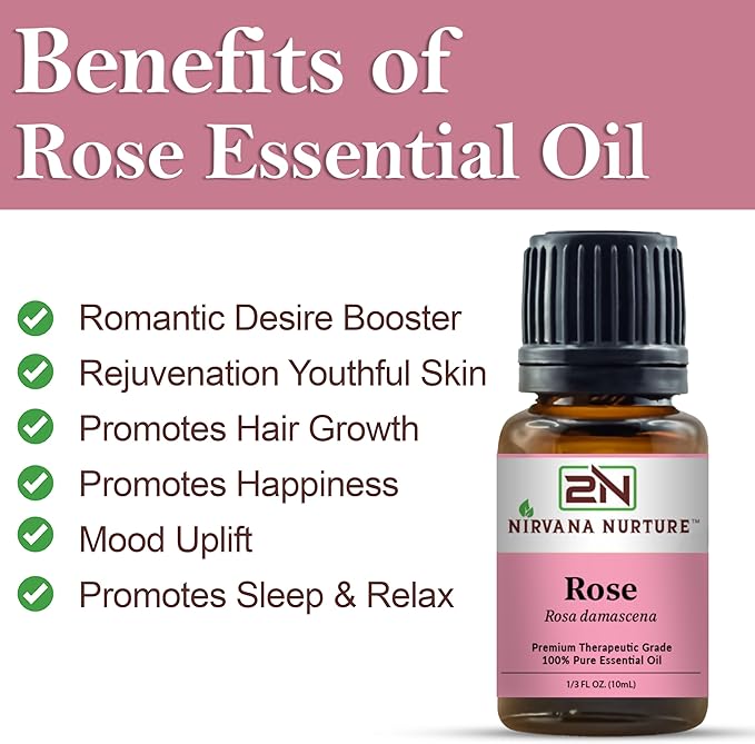 Rose Essential Oil 100% Pure Premium Therapeutic Grade, Undiluted - Aromatherapy Diffuser for Calm and Relaxation, Skin Care, Hair Care-VivaGrace Women