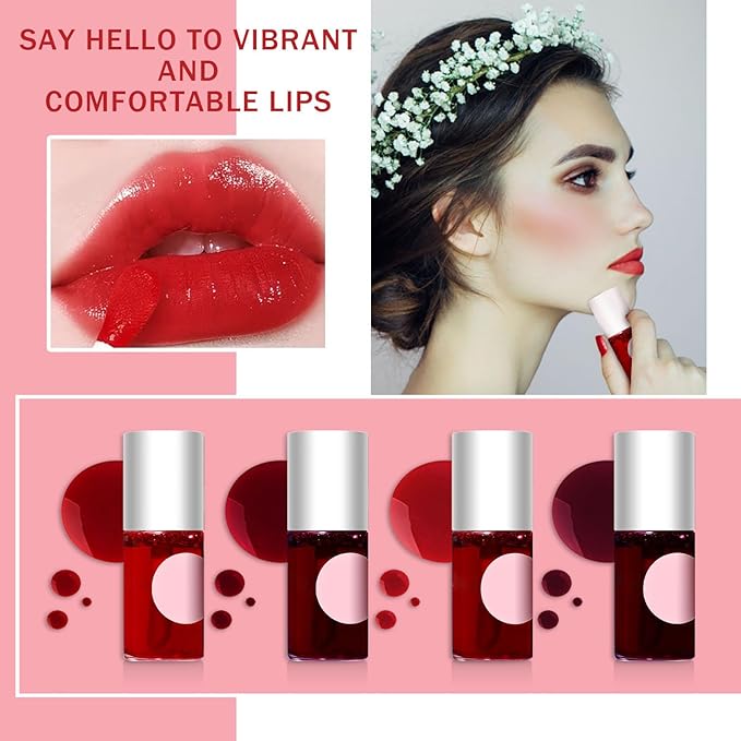 4 Pcs Fruit Lip Stain Set, Vivid Watery Lip Tint Lip Gloss, Plump Velvet Lip Tint Stain, Natural Matte Liquid Lipstick for Lips Cheek Eye, Non-Stick Cup Mini Tinted Lip Long lasting Waterproof-VivaGrace Women