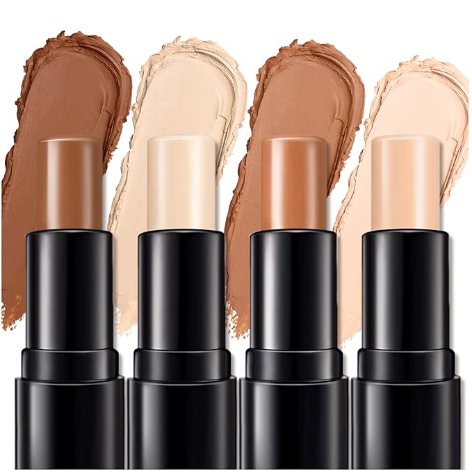4 Colors Cream Contour, Stick Palette, Contouring Concealer, Stick Primer, Face Makeup Kit for Beginners, Cream Concealer and Highlight Stick(#1+2)-VivaGrace Women