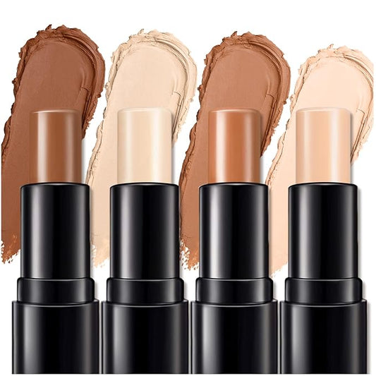 4 Colors Cream Contour, Stick Palette, Contouring Concealer, Stick Primer, Face Makeup Kit for Beginners, Cream Concealer and Highlight Stick(#1+2)-VivaGrace Women