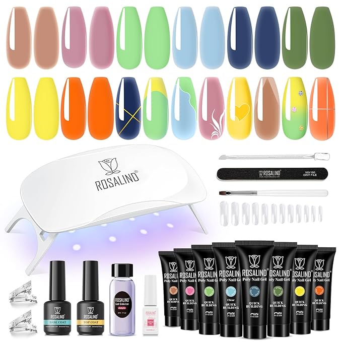 ROSALIND 8PCS Poly Nail Gel Kit with Mini Nail Lamp Clear Nude Poly Nails Gel Kit Starter Kit Nude Pink Nail Extensions Gel Set-VivaGrace Women