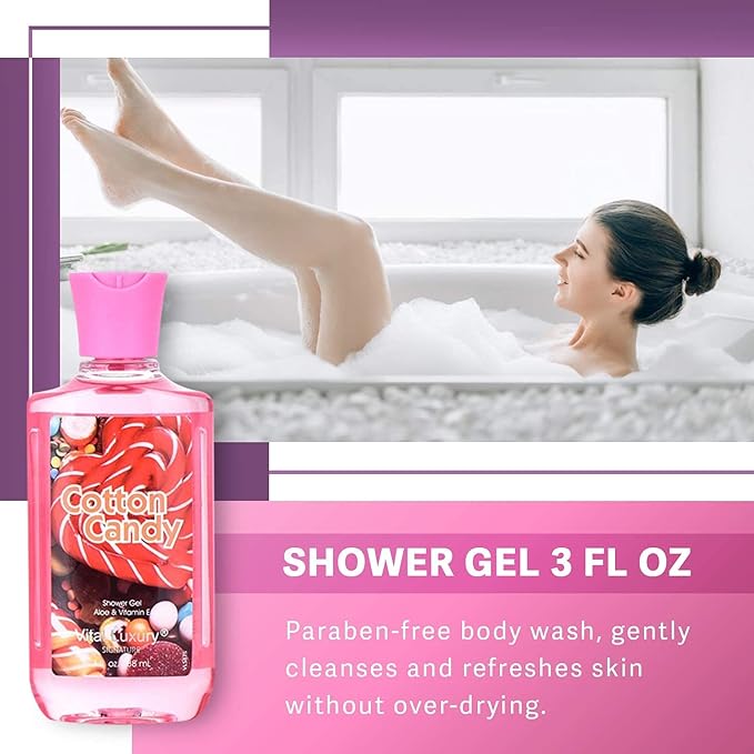 Bath & Body Care Travel Set - Home Spa Set with Body Lotion, Shower Gel and Fragrance Mist, Valentines Day Gifts for Her and Him(Cotton Candy)-VivaGrace Women